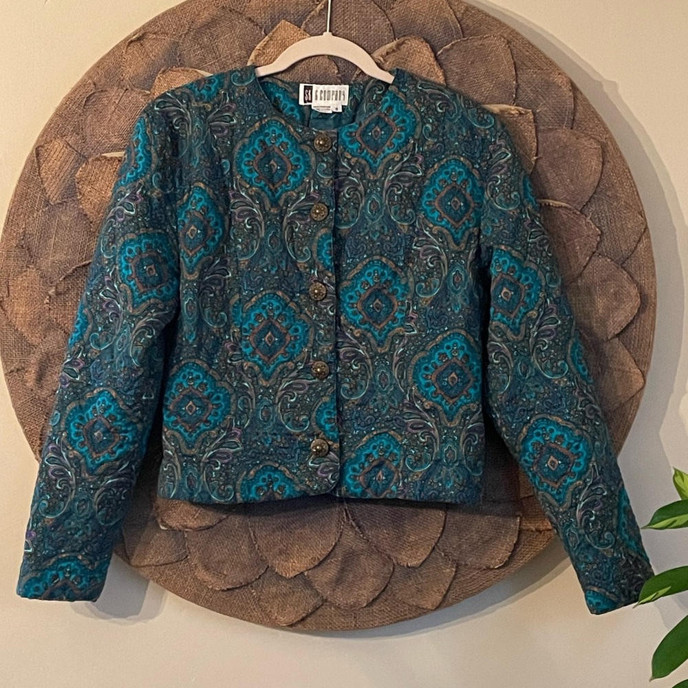 SK & Company Vintage Quilted Cropped Blazer